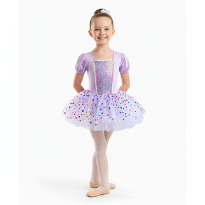 Robe de tutu de ballet à paillettes lavande pour filles, style princesse, costume de danse pour enfants avec manches bouffantes pour les fêtes d'anniversaire - Product Image 1