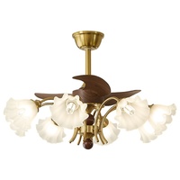 Lustre ventilateur floral haut de gamme pour salon et chambre, style vintage américain du milieu du siècle, lampe de bureau à commande vocale hors ligne