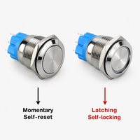 Interrupteur à bouton-poussoir en métal lumineux LED 1NO 12V DC momentané IP65 étanche 16mm nickel noir marche/arrêt