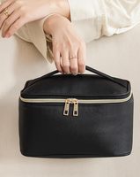 Trousse de Maquillage de Voyage Portable en Cuir Tendance avec Fermeture Éclair, Grande Trousse de Rangement pour Sac