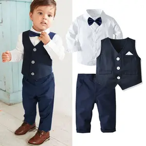 Gilet formel pour enfant garçon 1 à 8 ans, chemises avec nœud, tenue élégante pour fête d'anniversaire, ensemble de cérémonie pour garçon