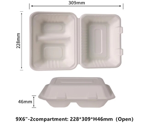 Caja de Cartón de Caña de Azúcar Biodegradable Desechable al por Mayor de 9x6 Pulgadas con <span class=keywords><strong>2</strong></span> Compartimentos, Contenedor Seguro para Alimentos para Fiestas - Product Image 2