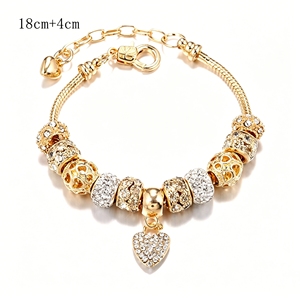 Bracciale da donna regolabile con catena a serpente, in lega placcata bronzo antico, con ciondolo a perla geometrica classica e cava, idea regalo - Product Image 2