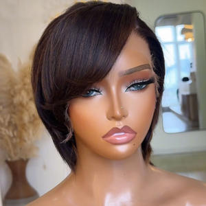 วิกผมสั้นแบบไม่ต้องใช้กาว ขายส่ง ผมแท้บราซิล 100% เรมี่ สำหรับวิกผมลูกไม้ด้านหน้าแบบใส HD ตัดเย็บสองชั้น สีดำ สำหรับผู้หญิง - Product Image 1
