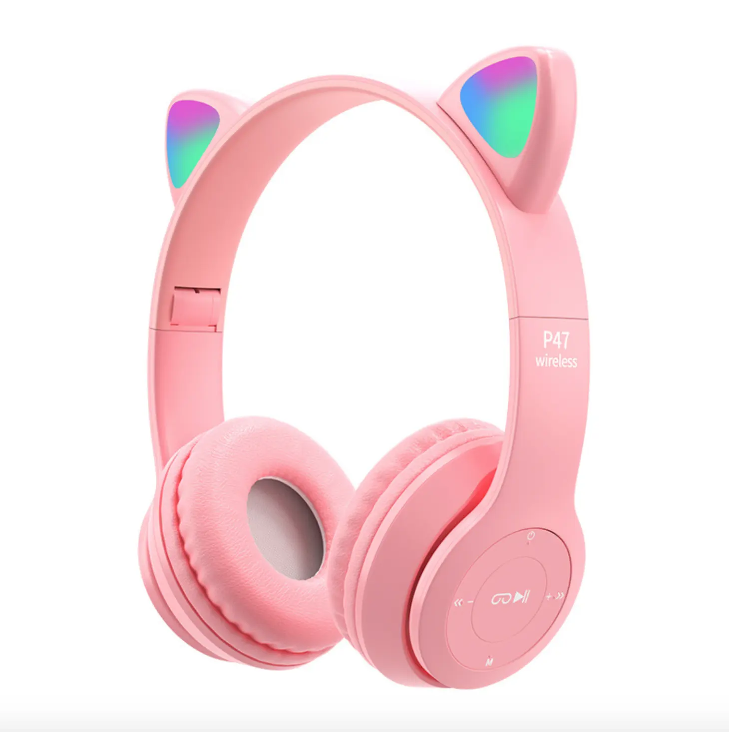 Foldable Wireless BT Headphone P47M pink LED cat headphone Support Tf card Fstereo headset Blue-tooh earphones