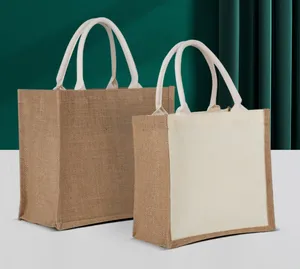 Grand sac fourre-tout réutilisable naturel en toile de jute recyclée personnalisable sac fourre-tout écologique en toile de jute sac de courses
