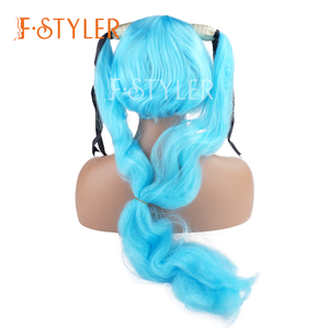 FSTYLER Cosplay Comic parrucche blu doppia <span class=keywords><strong>coda</strong></span> <span class=keywords><strong>di</strong></span> <span class=keywords><strong>cavallo</strong></span> lunga e dritta in fibra sintetica <span class=keywords><strong>capelli</strong></span> all'ingrosso Anime oggetti <span class=keywords><strong>di</strong></span> scena parrucca - Product Image 3