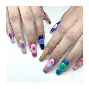 Best Selling Products Long Coffin Artificial Fingernails Colorful Nails Tips Custom Blue Purple Pink Color Press on Luxury Nails