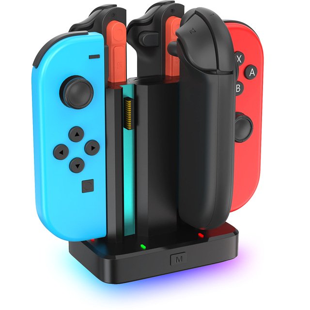 6-in-1 Fast Charge Dock for for Joy-Con 1/2 RGB Indicator Lights Multi-functional Storage ABS/Metal/Plastic Charging