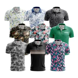 Nieuwe Maatwerk Groothandel Blauwe Sport Sneldrogende Camo Design Korte Mouwen Golfpoloshirts Voor Heren