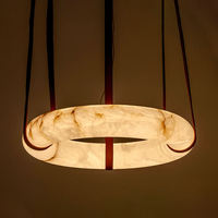 Lustre suspendu personnalisé pour salon, hall d'entrée, salle d'exposition, design moderne en forme d'anneau rond, en marbre et albâtre