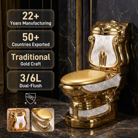 WC en céramique sans bride, deux pièces, moderne et luxueux, avec bordure dorée, pour hôtels, villas et salles de bain.