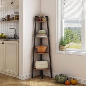 4 Tiers <strong>Triangle</strong> Shaped Industrial <strong>Wooden</strong> Storage Book <strong>Shelf</strong> With for Living Room Bedroom Warehouse Shelving - Product Image 5