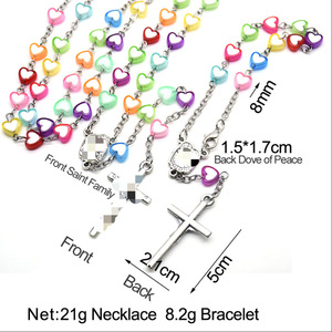 Collier de prière en acrylique coloré en forme de cœur, bijoux religieux pour femmes, cadeau, origine Yiwu - Product Image 5