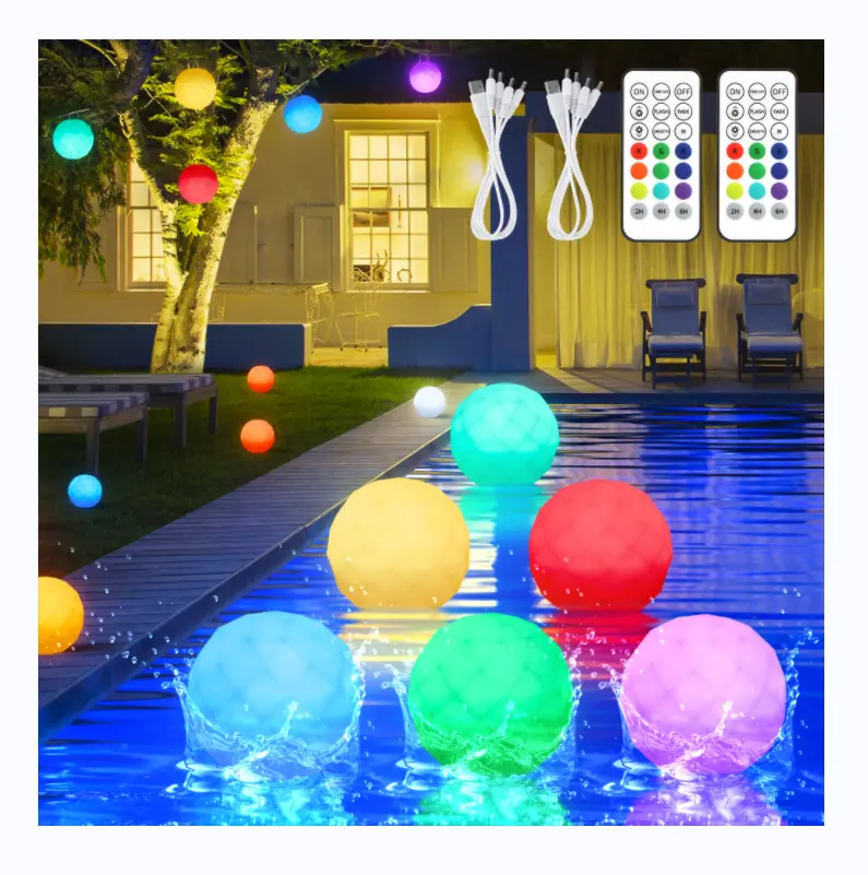 אורות בריכה צפים נטענים נורות LED זוהר כדור עם שלט, RGB צבע משתנה אורות לילה לילדים