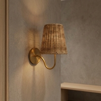 Applique murale en laiton Jingshi avec abat-jour rond tressé, lumière chaude à intensité variable pour la décoration intérieure