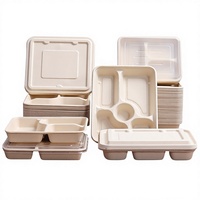 Boîte à lunch écologique robuste et biodégradable en bagasse de canne à sucre avec compartiments et couvercle