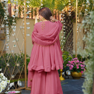 Pink Silk Soft Chinon Embroidered Solid Shawl with Mirror Work Traditional Indian Pakistani Women's Wear Spring Summer Daily Use - Product Image 3