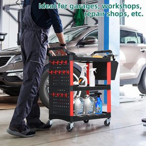 Carro de detalles automáticos con ruedas, carro de detalles rodante de 3 niveles con cubo colgante de ganchos largos, carro organizador de lavado de autos - Product Image 2