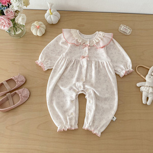 Nuova Collezione Primavera 2026: Tutina per Neonata in Maglia Floreale, Stile Coreano con Fiocco Carino e Apertura Completa all'Inguine - Product Image 2