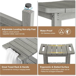 Shower <b>Stool</b> With <b>Storage</b> Rack Gray Solid Wood Indoor Spa Bathroom Chair Seat - Product Image 4