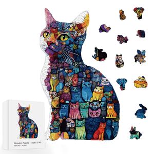Puzzle en bois pour adultes et enfants, forme d'animal irrégulière unique, pièces découpées au laser, meilleur cadeau pour les amoureux des chats - Product Image 1