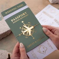 Carte d'invitation de mariage personnalisée de luxe en papier avec enveloppe de style passeport et ensemble d'enveloppes pour invitation de mariage