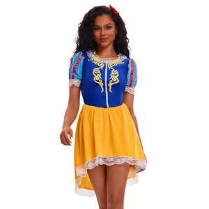 Costume de cosplay Blanche-Neige, robe bleue et jaune avec nœud rouge pour femme, idéal pour les spectacles et jeux de rôle 2025 - Product Image 3