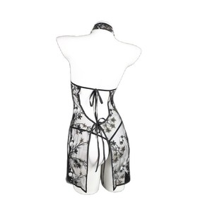 Lencería Lemon Story, Estilo Cheongsam, Malla Transparente con Bordado Floral de Aves, Vestido Sexy para Mujer - Product Image 4