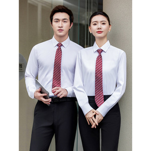 Hotel Front Desk Uniform Long Sleeve Shirt Solid Color Anti-Wrinkle Polyester Unisex Workwear - Product Image 2