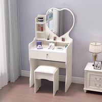 Table de maquillage rectangulaire moderne avec miroir, tabouret inclus, idéale pour appartements en location et chambres à coucher