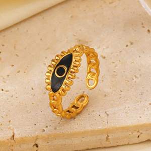 New Gold Plated Stainless Steel Open Adjustable Black White Drip <strong>Oil</strong> Eyes Finger Ring for Women Jewelry - Product Image 3