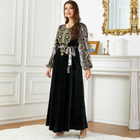Robe musulmane Z-35 Dubaï Moyen-Orient, automne-hiver, velours, patchwork, perles, abaya, style turc, coupe ajustée, XXL, robes pour femmes