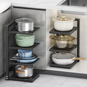 Étagère de cuisine multi-niveaux réglable à une seule face pour ustensiles de cuisine, organisateur sous l'armoire pour couvercles de casseroles et rangement de micro-ondes - Product Image 3