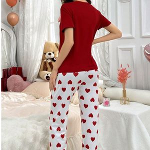 Set Casual Estivo da Donna per il Relax, <span class=keywords><strong>Camicia</strong></span> da <span class=keywords><strong>Notte</strong></span> con Stampa a Cuori e Colori Contrastanti per San Valentino - Product Image 3