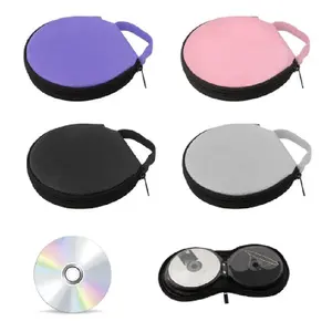 Portable CD DVD Case 20 Capacity Oxford CD Storage Bag Round Holder with Zipper for Home Car CD Box Bag