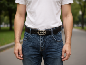 Cintura da uomo casual in lega con fibbia a piastra, 3,5 cm, tinta unita - Product Image 2