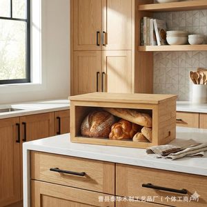 Thai Hua Bamboo Bread Box With Cutting Board Lid Transparent Window For Bread <b>Storage</b> <b>Kitchen</b> Desktop Use - Product Image 2