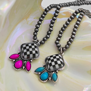 Collier bohème occidental avec pendentif goutte d'eau, motif têtes de <span class=keywords><strong>taureau</strong></span> et échiquier, bijou chic pour femme au quotidien - Product Image 2