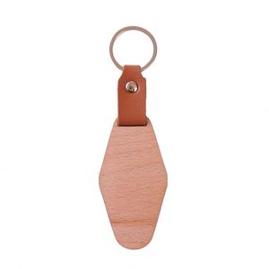 <b>Custom</b> Leather Wood <b>Key</b> Chain Flower Shape Wood <b>Key</b> Tag Laser Engraved Logo Wooden Keychain Tagfor Business Promotion - Product Image 2