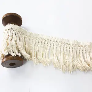 Atacado branco bege atado algodão costura franja guarnição do laço, custom guarnição borla para roupas tapete tapete artesanato