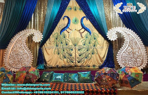 Magnífico Sangeet fase vaporosa decoración del sur de Asia Zari Mehndi telón de fondo cortinas boda Mehndi etapa telón de fondo - Product Image 5
