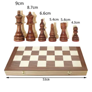 25 tahun produsen 22.5 "53cm ukuran besar catur kayu SET papan lipat 3.5" 9cm tinggi King catur Pieces portabel