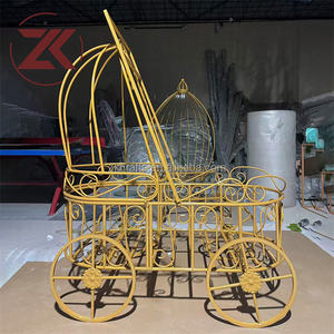 รถม้าแต่งงานสุดหรู ZKAI รุ่นซินเดอเรลล่า สีทอง รถเข็นเหล็กดัดสีทองสำหรับงานแต่งงาน - Product Image 5