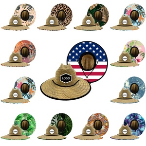 Custom Patch logo Bottom Print <b>Summer</b> Lifeguard <b>Straw</b> <b>Hat</b> Wholesale Sun Fishing <b>Straw</b> lifeguard <b>Hat</b> for Sun Protection - Product Image 2