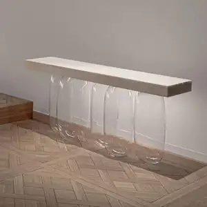 SHIHUIカスタマイズされたデザインモダンな北欧のリビングルームの家具アンティーク長方形ロングテーブルガラスベース大理石トップコンソールテーブル