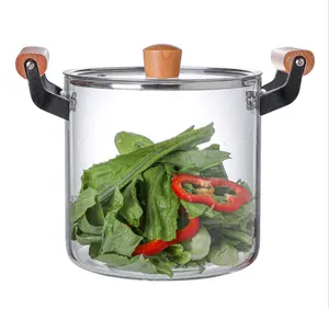 Aeofa 2.5L 3.5L 4.5L 5.5L Hoge Borosilicaat Helder Glas Kachel Koken Pot Met Houten Handvat Glas Potten Kookgerei