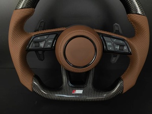 Volante de Cuero y Fibra de Carbono Forjado Personalizado de Fábrica, Color Marrón y Negro, Compatible con Audi A3 <span class=keywords><strong>A4</strong></span> A5 A6 B8 Q3 Q5 Q7 TT - Product Image 3