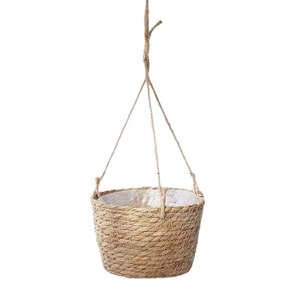 Cesta <span class=keywords><strong>de</strong></span> flores <span class=keywords><strong>de</strong></span> paja tejida a mano <span class=keywords><strong>con</strong></span> borde cruzado <span class=keywords><strong>de</strong></span> estilo pastoral, <span class=keywords><strong>maceta</strong></span> colgante <span class=keywords><strong>con</strong></span> varilla <span class=keywords><strong>de</strong></span> Chlorphyllum para plantas verdes - Product Image 5