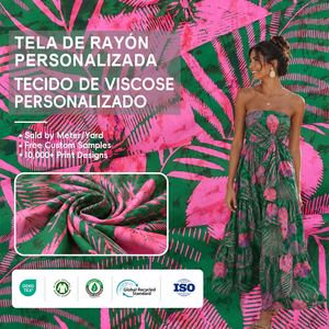 <span class=keywords><strong>Tela</strong></span> de Rayón al por Mayor, Tejido de Rayón 100% Challis Viscosa, Rollo de <span class=keywords><strong>Tela</strong></span> Viscosa con <span class=keywords><strong>Estampado</strong></span> de Hojas Personalizado de Fábrica para Vestidos - Product Image 1